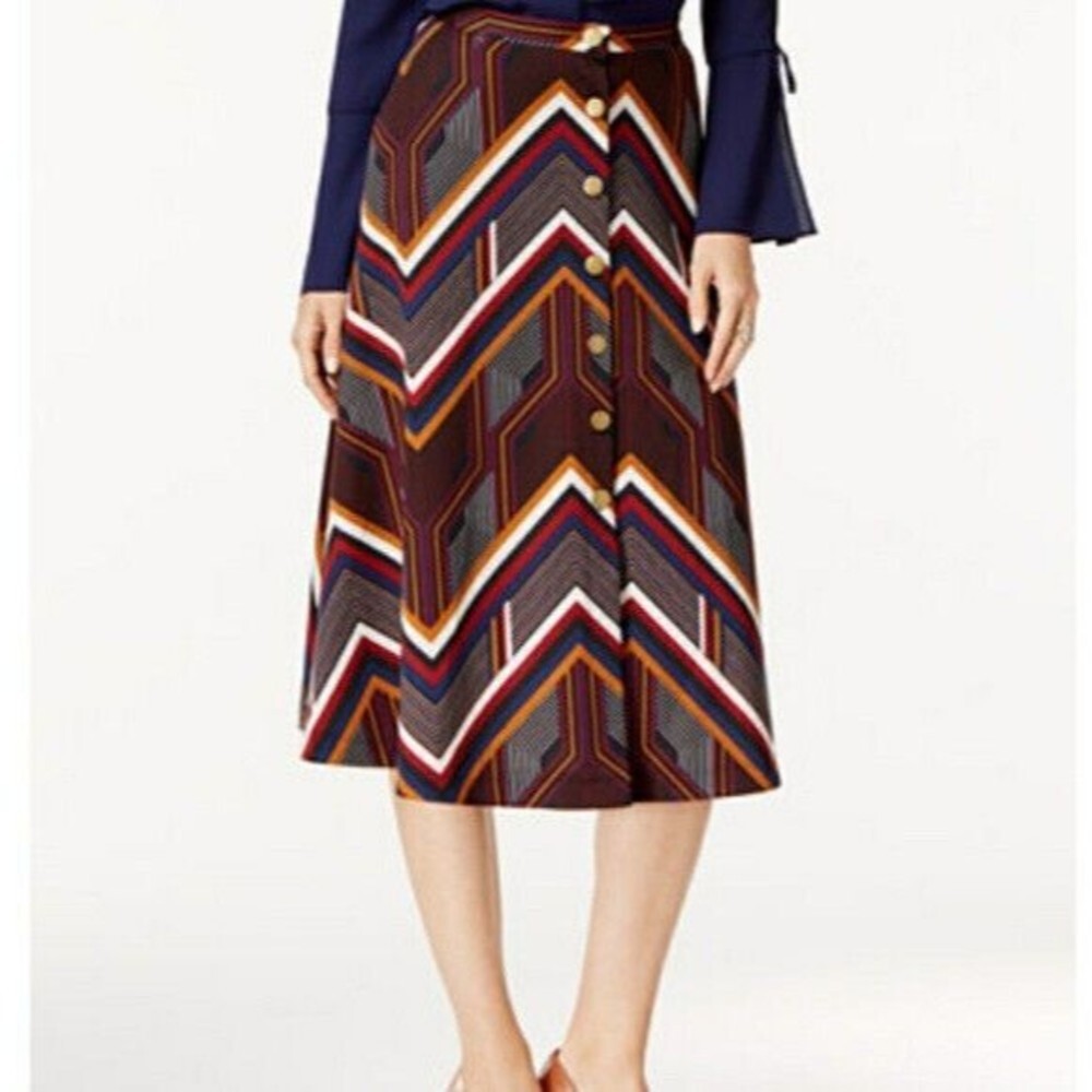 NY Collection Women's Flared A Line Midi Skirt Western Classic Button Up Size XL